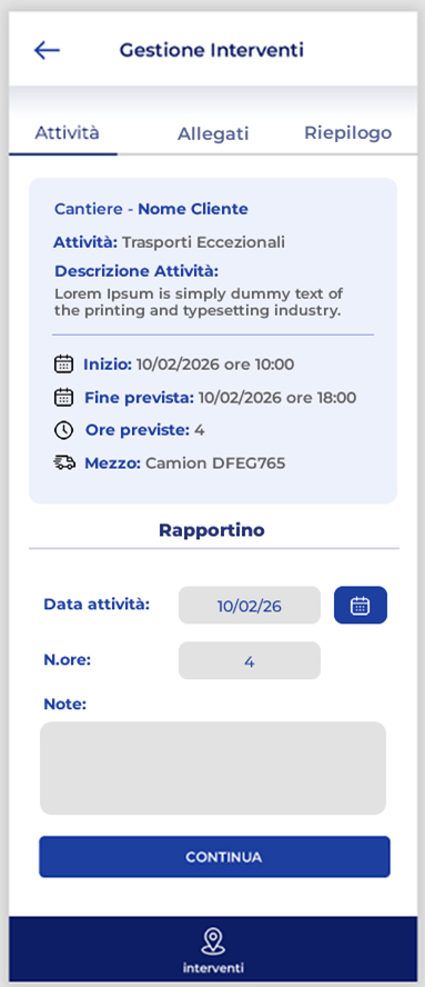 App Screenshot - Dettaglio Attività